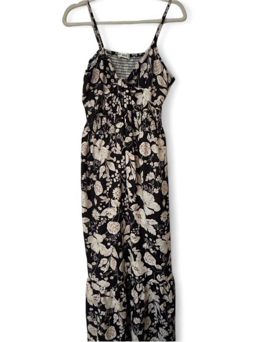 Floral Spaghetti-Strap Maxi Dress - Black & Cream